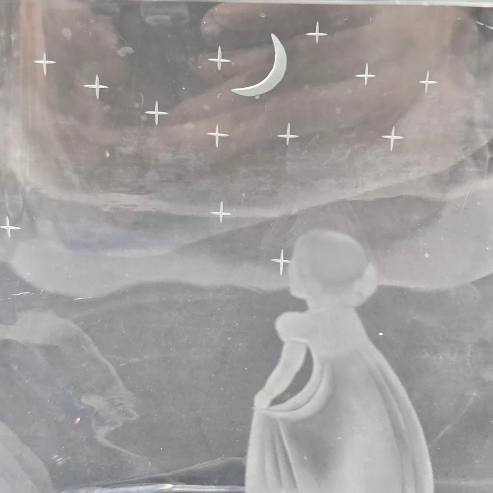 Orrefors Sweden Girl Wishing to Moon Glass Bowl Edvin Ohrstrom Signed 2769